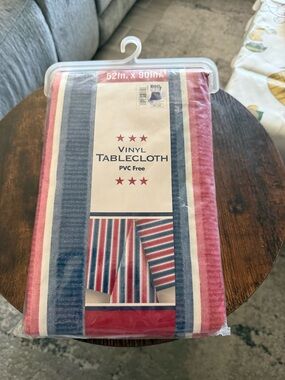 Vinyl Tablecloth - Red, White & Blue Stripes